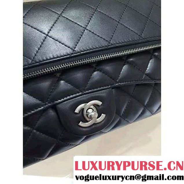 Chanel Lambskin Long Clutch Flap Bag in Black Fall 2015 (2b019-070369 )