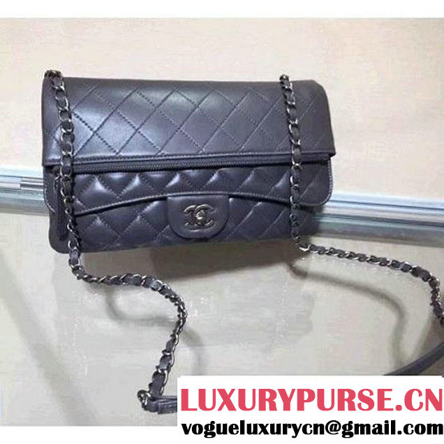 Chanel Lambskin Long Clutch Flap Bag in Grey Fall 2015 (2b019-070370 )