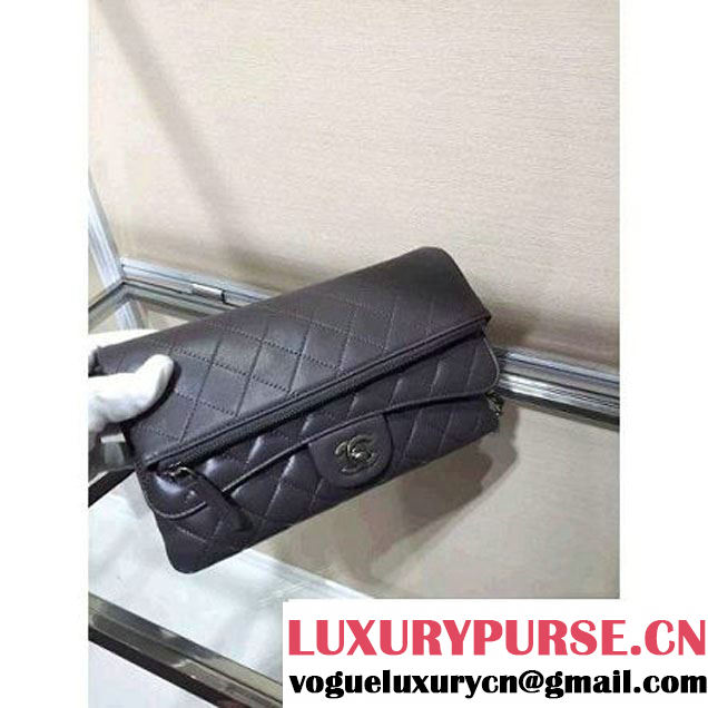Chanel Lambskin Long Clutch Flap Bag in Grey Fall 2015 (2b019-070370 )