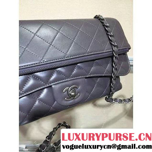 Chanel Lambskin Long Clutch Flap Bag in Grey Fall 2015 (2b019-070370 )