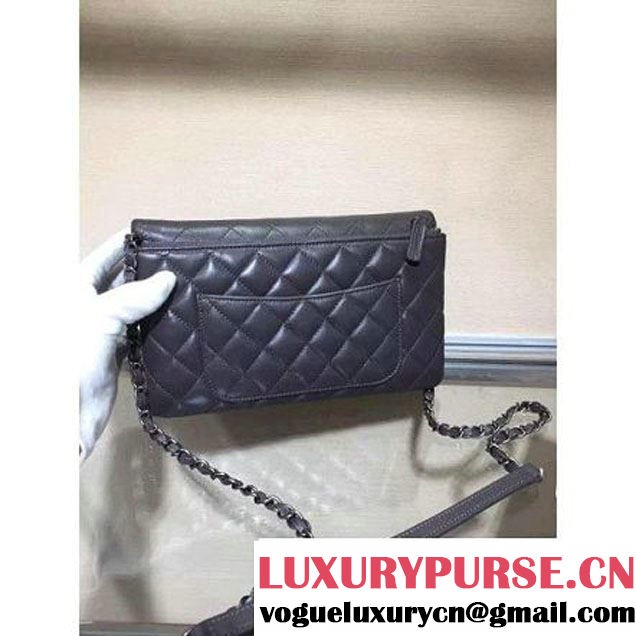 Chanel Lambskin Long Clutch Flap Bag in Grey Fall 2015 (2b019-070370 )