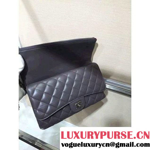 Chanel Lambskin Long Clutch Flap Bag in Grey Fall 2015 (2b019-070370 )