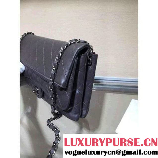 Chanel Lambskin Long Clutch Flap Bag in Grey Fall 2015 (2b019-070370 )