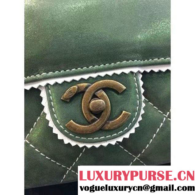 Chanel Green Cloth Grain Calfskin Flap Bag Embellished with Tassels Fall 2015  (2a046-071319 )