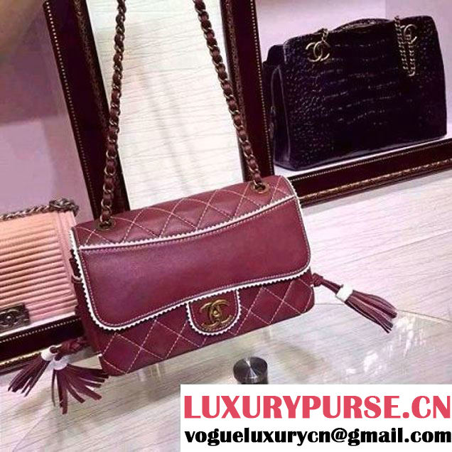 Chanel Red Cloth Grain Calfskin Flap Bag Embellished with Tassels Fall 2015  (2a046-071321 )