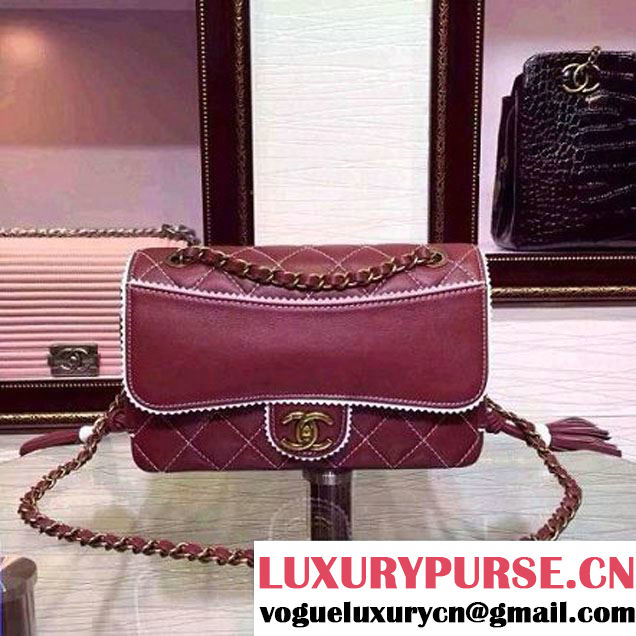 Chanel Red Cloth Grain Calfskin Flap Bag Embellished with Tassels Fall 2015  (2a046-071321 )