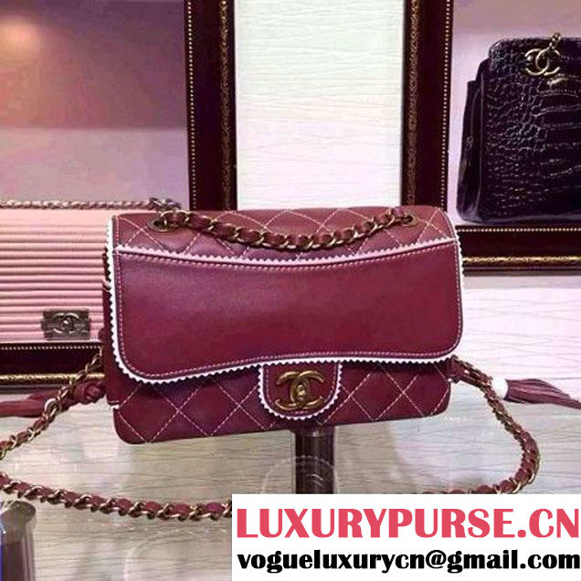 Chanel Red Cloth Grain Calfskin Flap Bag Embellished with Tassels Fall 2015  (2a046-071321 )