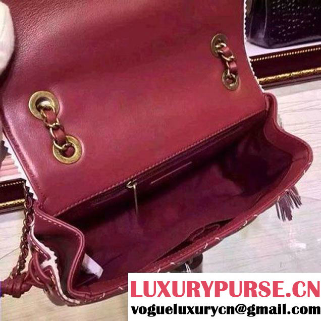 Chanel Red Cloth Grain Calfskin Flap Bag Embellished with Tassels Fall 2015  (2a046-071321 )