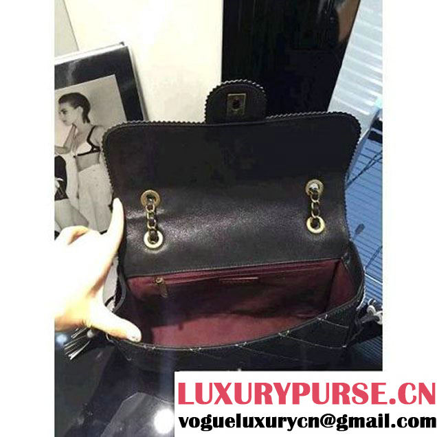 Chanel Black Cloth Grain Calfskin Flap Bag Embellished with Tassels Fall 2015  (2a046-071322 )