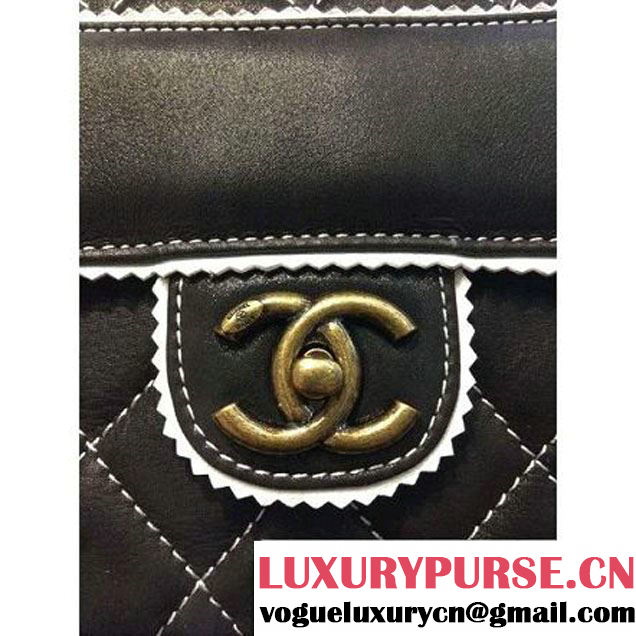 Chanel Black Cloth Grain Calfskin Flap Bag Embellished with Tassels Fall 2015  (2a046-071322 )