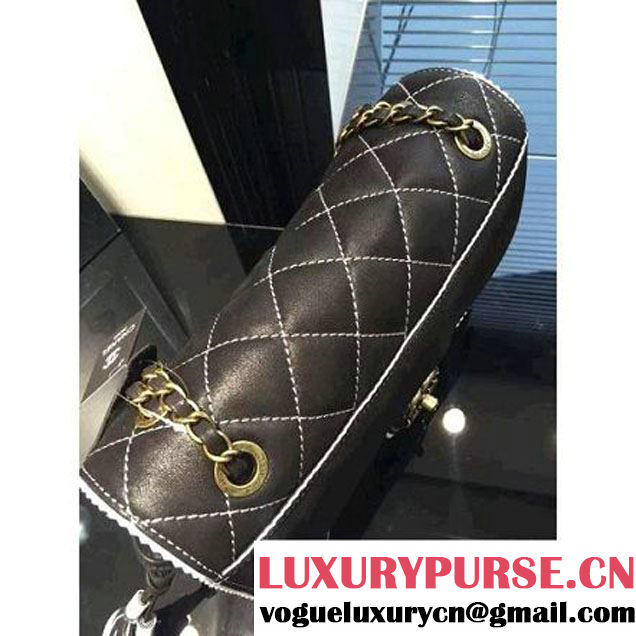 Chanel Black Cloth Grain Calfskin Flap Bag Embellished with Tassels Fall 2015  (2a046-071322 )