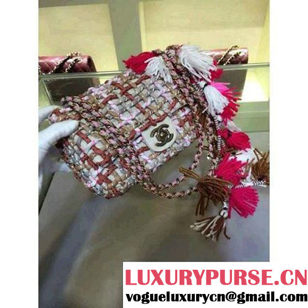 Chanel twisted Fabric Flap Bag with Pompoms A94170 2015 (2a143-071606 )