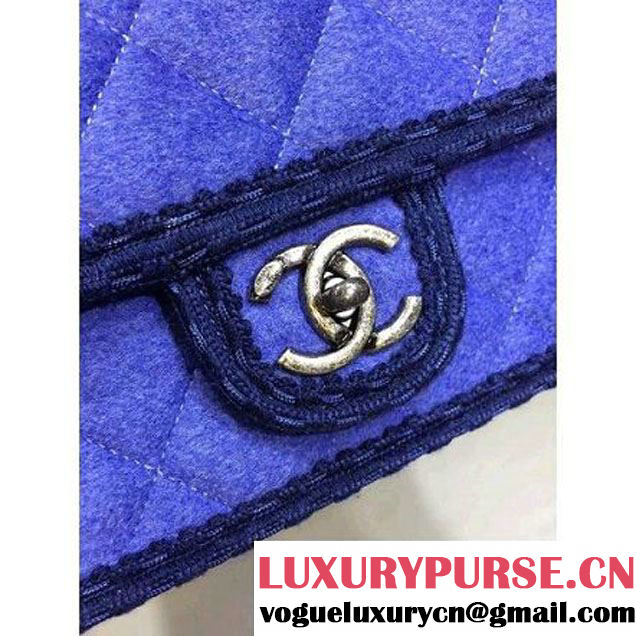 Chanel Medium Wool Flap Bag Embellished With A Braid And An Edelweiss Blue Paris-Salzburg 2014/15 (2A143-072301 )