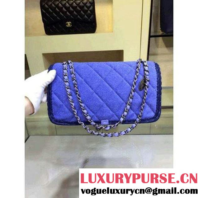 Chanel Medium Wool Flap Bag Embellished With A Braid And An Edelweiss Blue Paris-Salzburg 2014/15 (2A143-072301 )