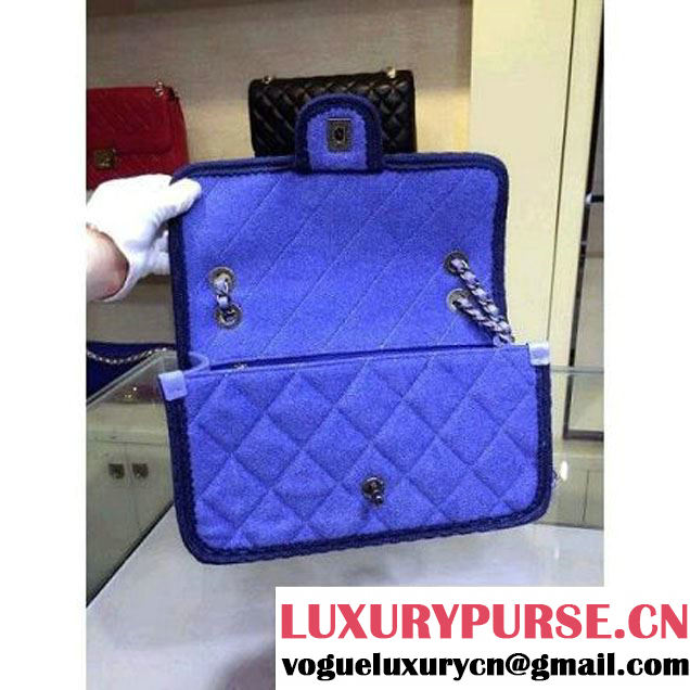 Chanel Medium Wool Flap Bag Embellished With A Braid And An Edelweiss Blue Paris-Salzburg 2014/15 (2A143-072301 )