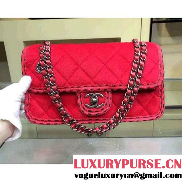 Chanel Medium Wool Flap Bag Embellished With A Braid And An Edelweiss Red Paris-Salzburg 2014/15 (2A143-072302 )