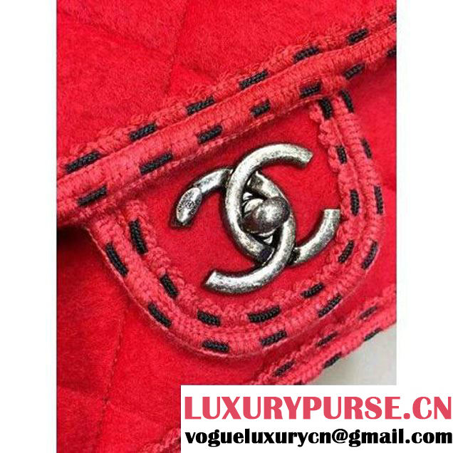 Chanel Medium Wool Flap Bag Embellished With A Braid And An Edelweiss Red Paris-Salzburg 2014/15 (2A143-072302 )