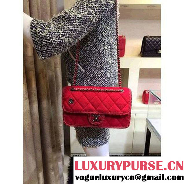 Chanel Medium Wool Flap Bag Embellished With A Braid And An Edelweiss Red Paris-Salzburg 2014/15 (2A143-072302 )