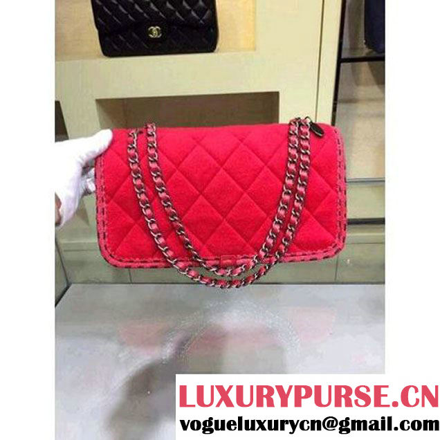 Chanel Medium Wool Flap Bag Embellished With A Braid And An Edelweiss Red Paris-Salzburg 2014/15 (2A143-072302 )