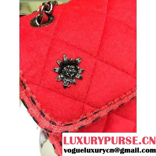 Chanel Medium Wool Flap Bag Embellished With A Braid And An Edelweiss Red Paris-Salzburg 2014/15 (2A143-072302 )