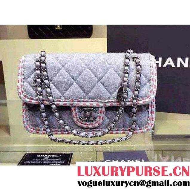 Chanel Medium Wool Flap Bag Embellished With A Braid And An Edelweiss Grey Paris-Salzburg 2014/15 (2A143-072303 )