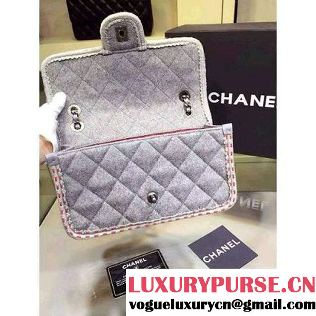 Chanel Medium Wool Flap Bag Embellished With A Braid And An Edelweiss Grey Paris-Salzburg 2014/15 (2A143-072303 )