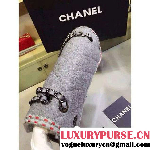 Chanel Medium Wool Flap Bag Embellished With A Braid And An Edelweiss Grey Paris-Salzburg 2014/15 (2A143-072303 )