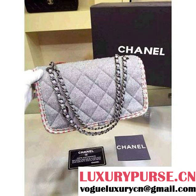 Chanel Medium Wool Flap Bag Embellished With A Braid And An Edelweiss Grey Paris-Salzburg 2014/15 (2A143-072303 )