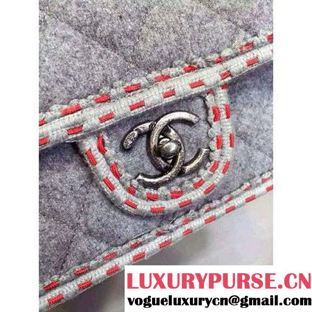 Chanel Medium Wool Flap Bag Embellished With A Braid And An Edelweiss Grey Paris-Salzburg 2014/15 (2A143-072303 )
