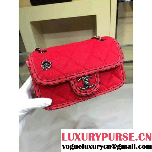 Chanel Small Wool Flap Bag Embellished With A Braid And An Edelweiss Red Paris-Salzburg 2014/15 (2A143-072304 )