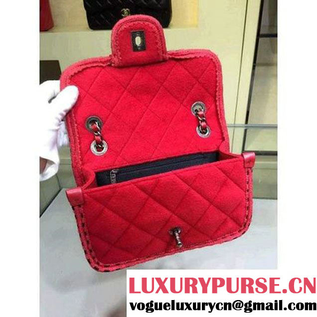 Chanel Small Wool Flap Bag Embellished With A Braid And An Edelweiss Red Paris-Salzburg 2014/15 (2A143-072304 )