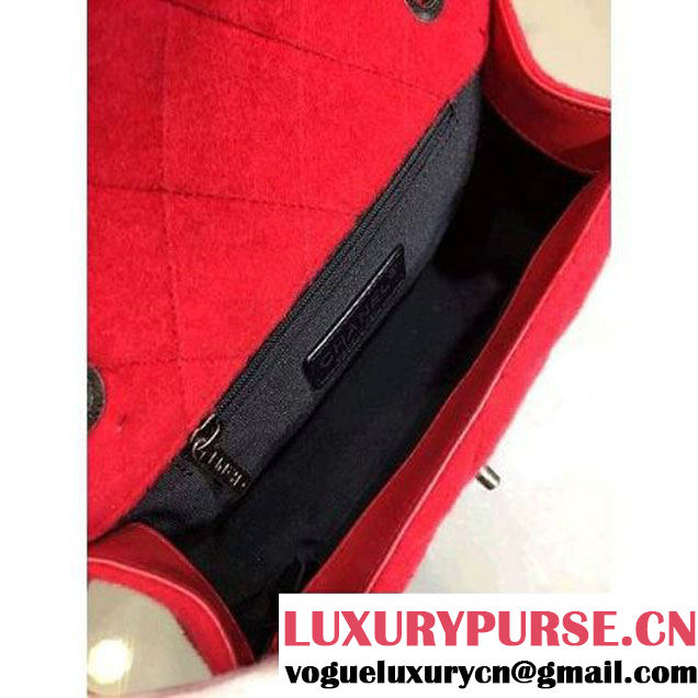 Chanel Small Wool Flap Bag Embellished With A Braid And An Edelweiss Red Paris-Salzburg 2014/15 (2A143-072304 )