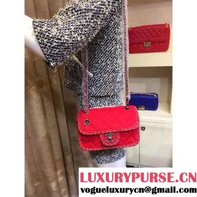 Chanel Small Wool Flap Bag Embellished With A Braid And An Edelweiss Red Paris-Salzburg 2014/15 (2A143-072304 )