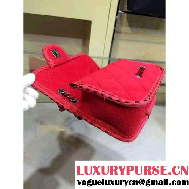 Chanel Small Wool Flap Bag Embellished With A Braid And An Edelweiss Red Paris-Salzburg 2014/15 (2A143-072304 )