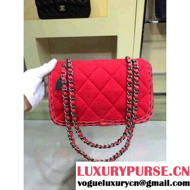 Chanel Small Wool Flap Bag Embellished With A Braid And An Edelweiss Red Paris-Salzburg 2014/15 (2A143-072304 )