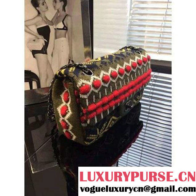 Chanel Cashmere Flap Bag Army Green Paris-Salzburg 2014/15 (2a046-072504 )