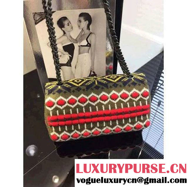 Chanel Cashmere Flap Bag Army Green Paris-Salzburg 2014/15 (2a046-072504 )
