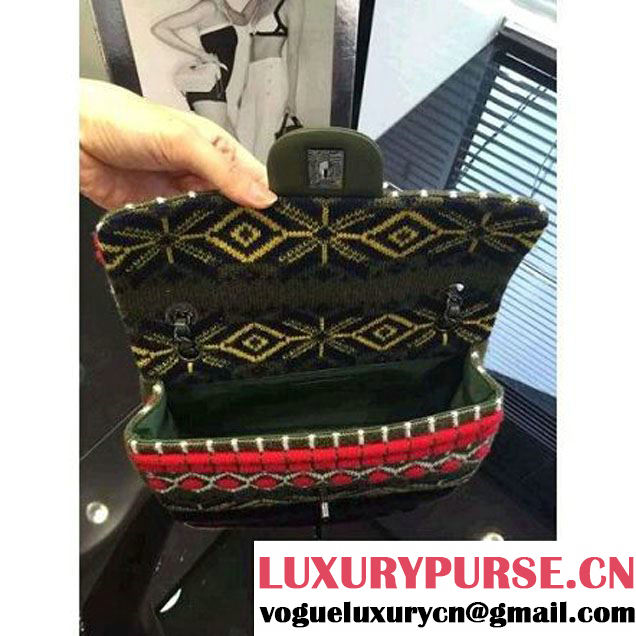 Chanel Cashmere Flap Bag Army Green Paris-Salzburg 2014/15 (2a046-072504 )