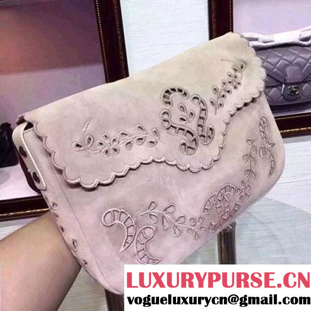 Chanel A96503 Embroidered Velvet Calfskin Messenger Bag Grey SS2015 (HDD-080102 )