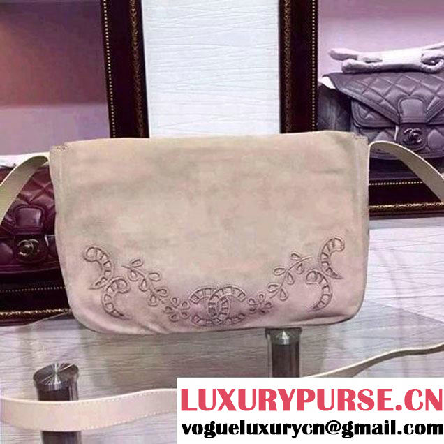 Chanel A96503 Embroidered Velvet Calfskin Messenger Bag Grey SS2015 (HDD-080102 )