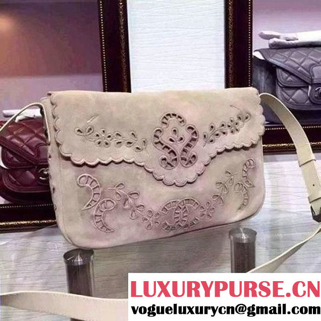 Chanel A96503 Embroidered Velvet Calfskin Messenger Bag Grey SS2015 (HDD-080102 )