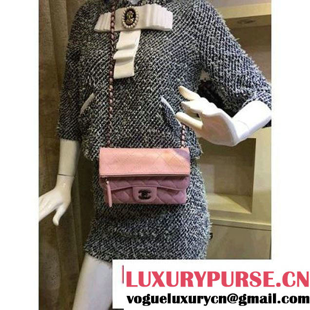 Chanel Pink Lambskin Small Long Clutch Flap Bag Fall 2015  (2A143-082113 )