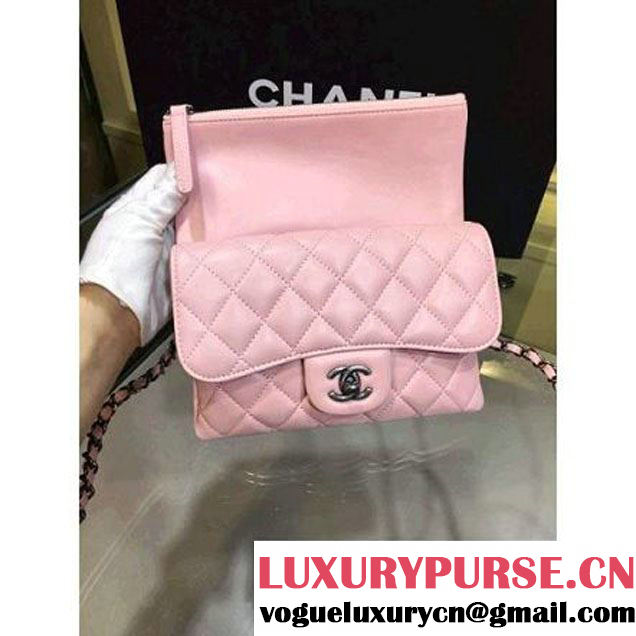 Chanel Pink Lambskin Small Long Clutch Flap Bag Fall 2015  (2A143-082113 )