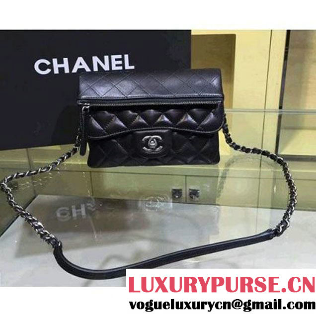 Chanel Black Lambskin Small Long Clutch Flap Bag Fall 2015 (2A143-082114 )