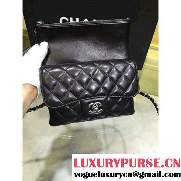 Chanel Black Lambskin Small Long Clutch Flap Bag Fall 2015  (2A143-082114 )