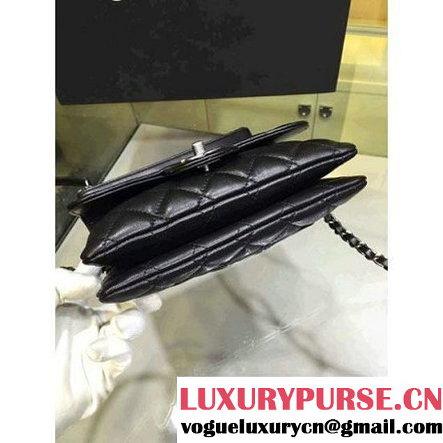 Chanel Black Lambskin Small Long Clutch Flap Bag Fall 2015  (2A143-082114 )