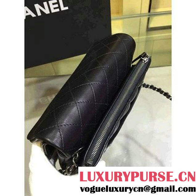 Chanel Black Lambskin Small Long Clutch Flap Bag Fall 2015  (2A143-082114 )