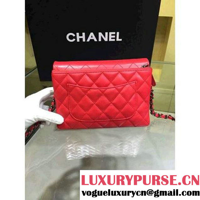 Chanel Red Lambskin Small Long Clutch Flap Bag Fall 2015  (2A143-082115 )