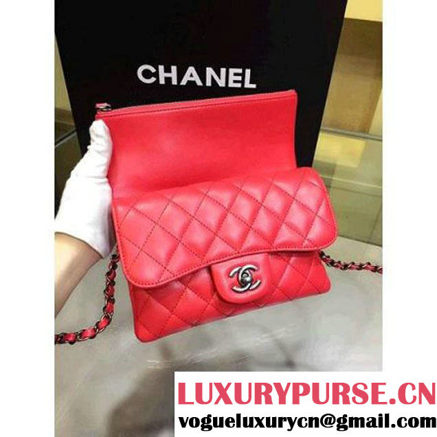 Chanel Red Lambskin Small Long Clutch Flap Bag Fall 2015  (2A143-082115 )