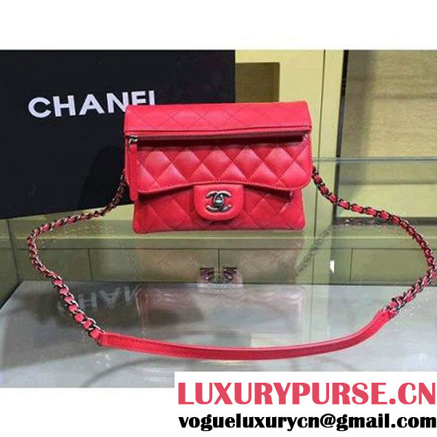 Chanel Red Lambskin Small Long Clutch Flap Bag Fall 2015  (2A143-082115 )